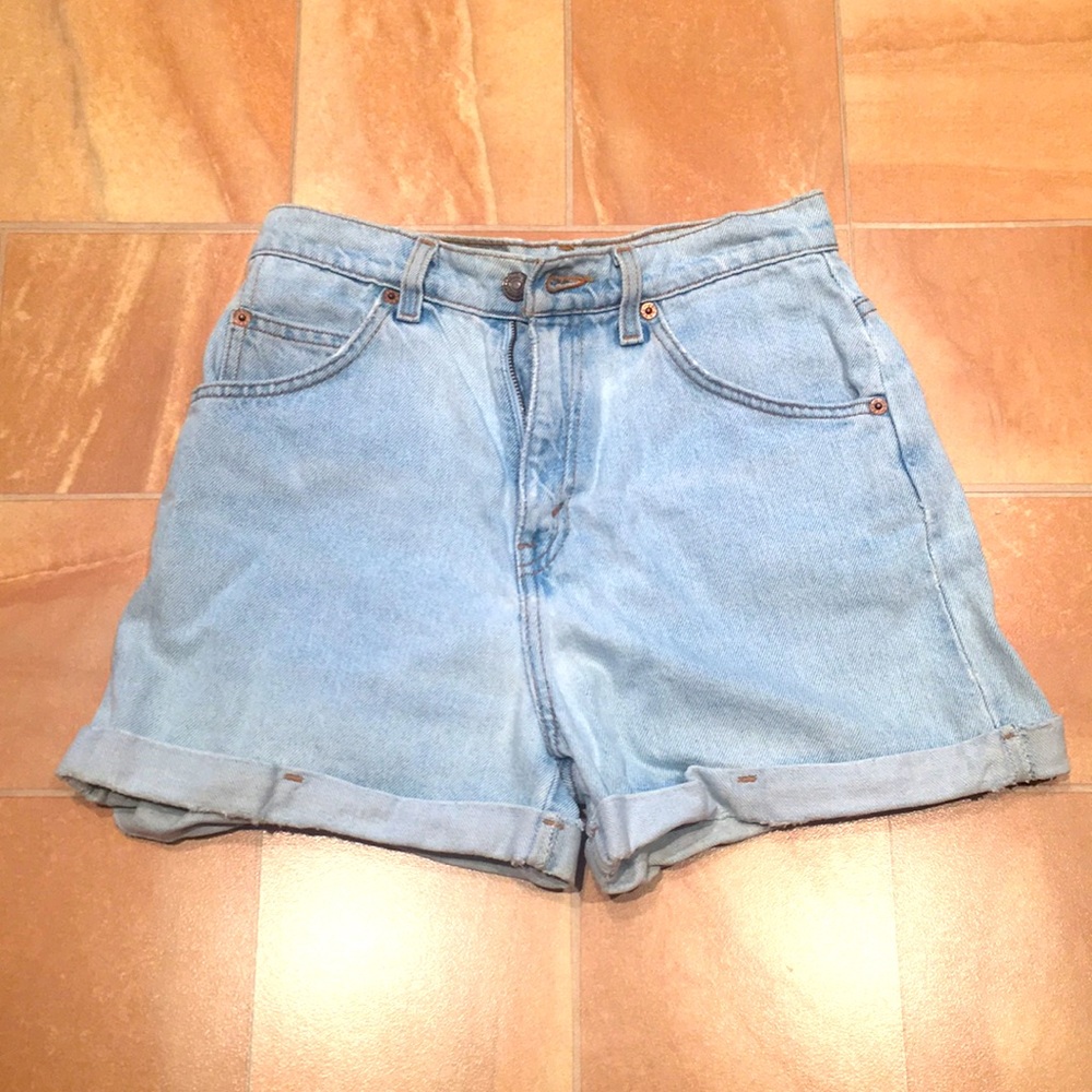 Levi's Junior Girls Light Wash Blue 954 High Waisted Denim Cuffed Jean Shorts